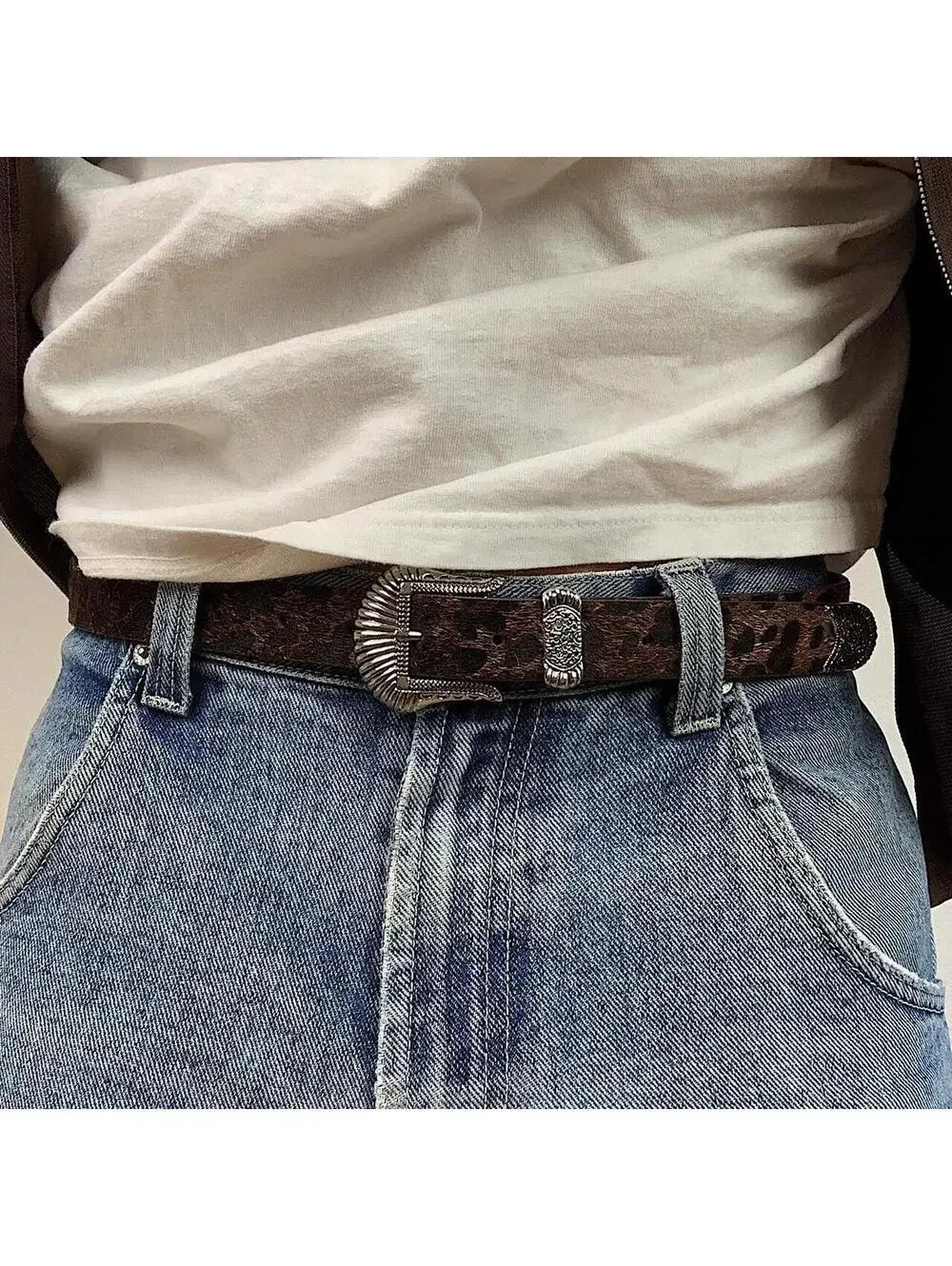 Vintage y2k Cyber style Brown Cheetah Fur American Western boho indie belt